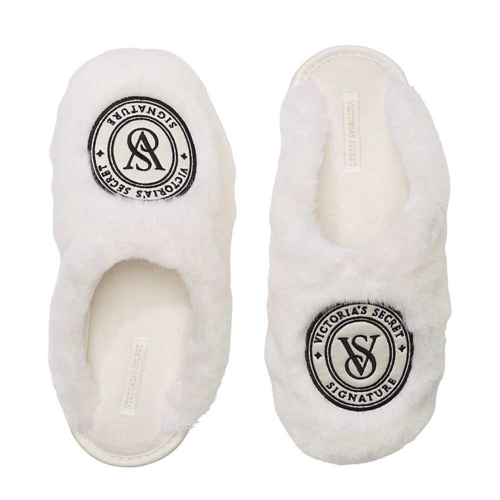 NWT Victoria’s secret Signature white faux fur Slippers size L - Picture 4 of 7